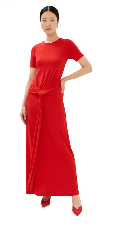 SIMKHAI Nalani Short Sleeve Gown Fiery Red