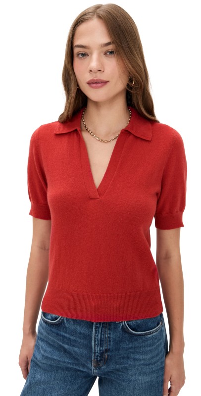 Reformation Louise Cashmere Polo Sweater Sundried Tomato