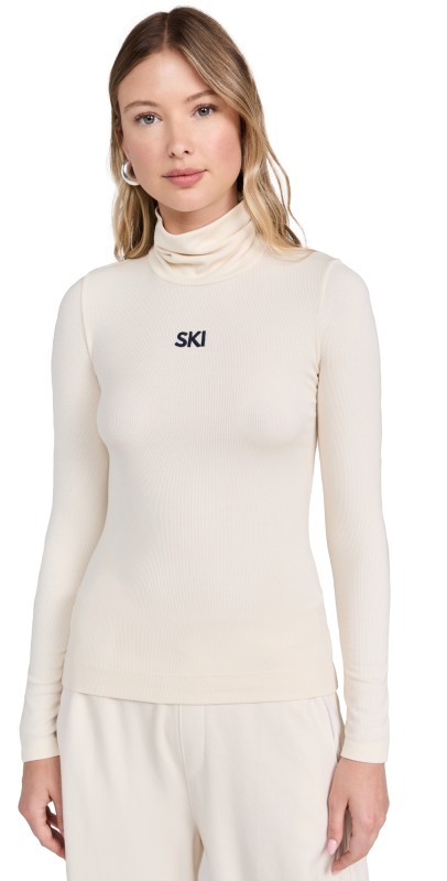 Stateside 2x1 Fine Rib Embroidered Ski Turtleneck Cream