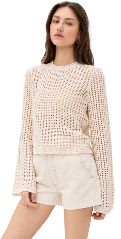 FRAME The Crochet Bell Sweater Alabaster