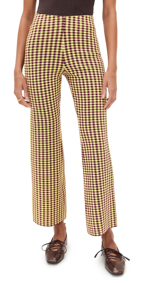 LE BOP Gingham Flare Pants Burgundy/Citrine