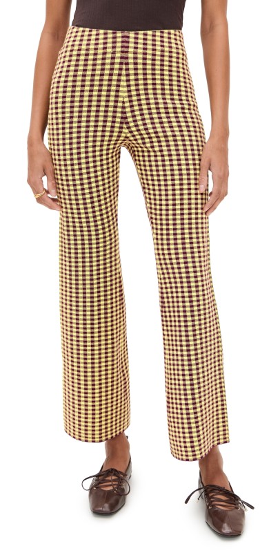 LE BOP Gingham Flare Pants Burgundy/Citrine