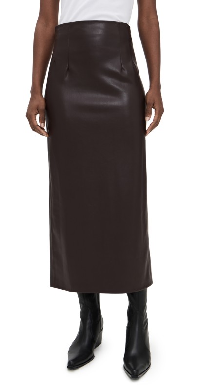 Enza Costa Leather Hi-Waist Curve Skirt Dark Brown