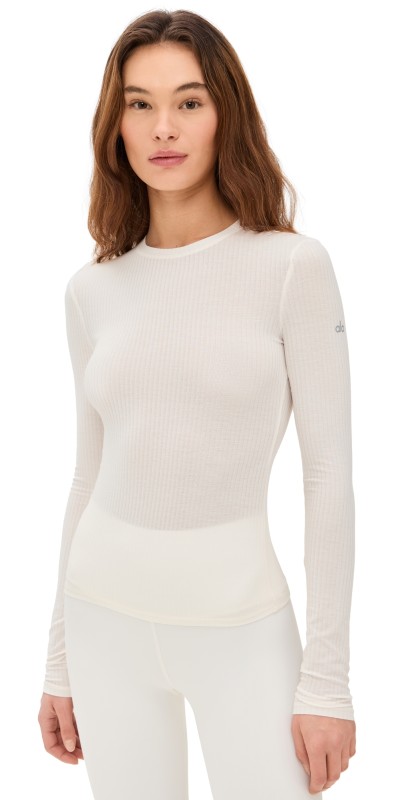 Alo Yoga Ribbed Sea Coast Long Sleeve Tee Ivory