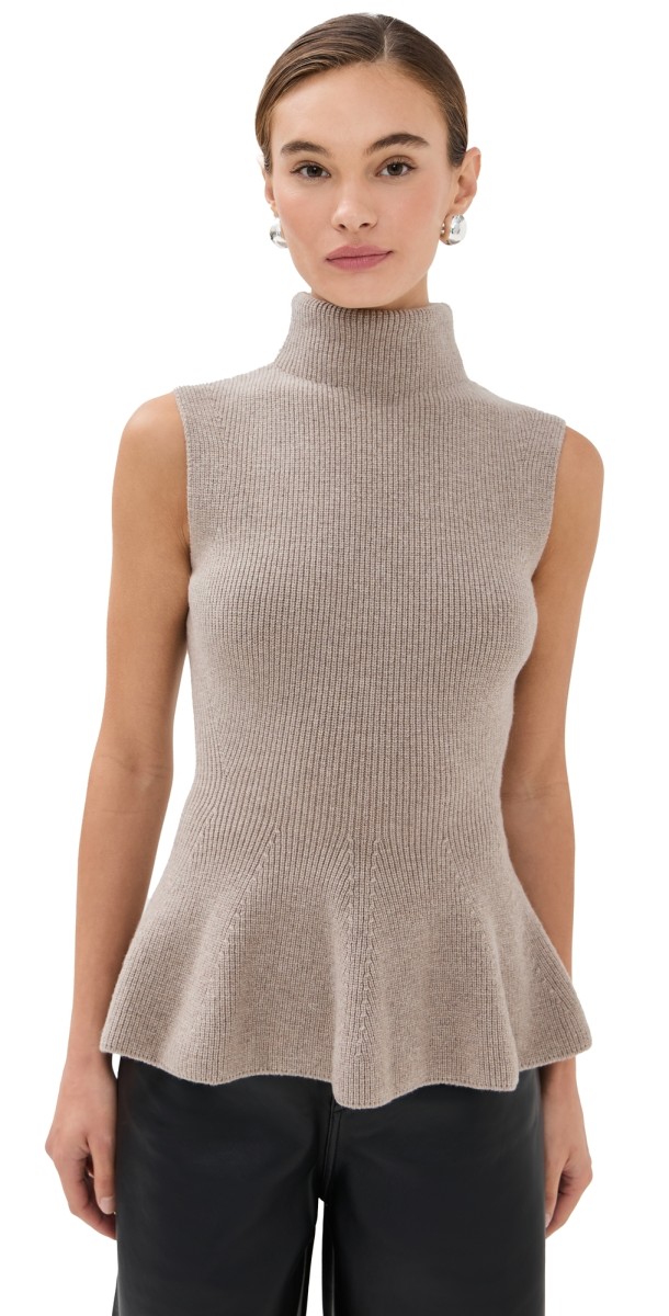 Róhe Sculptural Sleeveless Knitted Top Taupe Melange