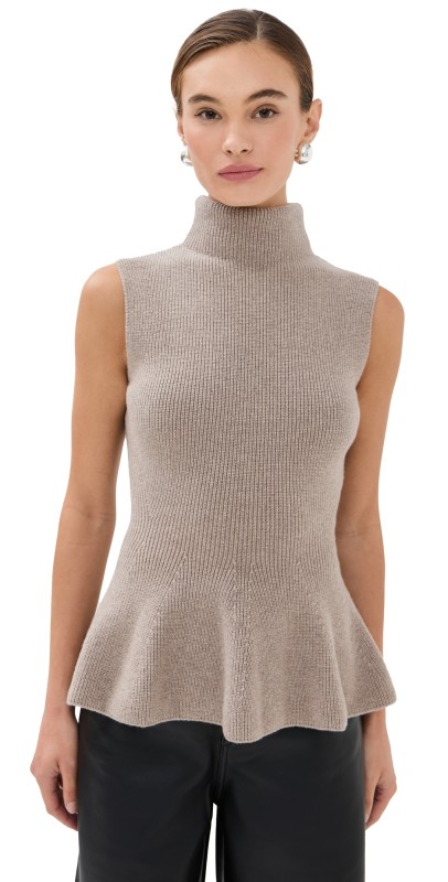 Róhe Sculptural Sleeveless Knitted Top Taupe Melange