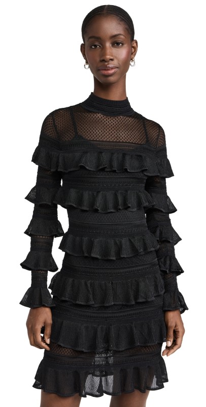 Zimmermann Crush High Neck Frilled Mini Dress Black