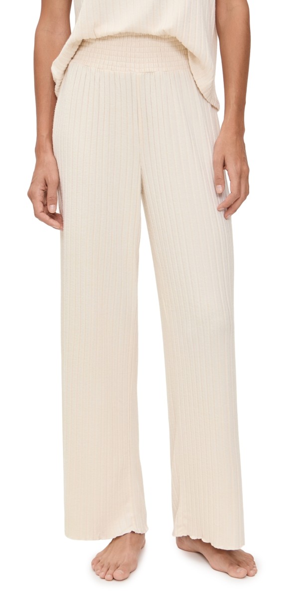 Z Supply Dawn Smocked Rib Pants Light Oatmeal Heather