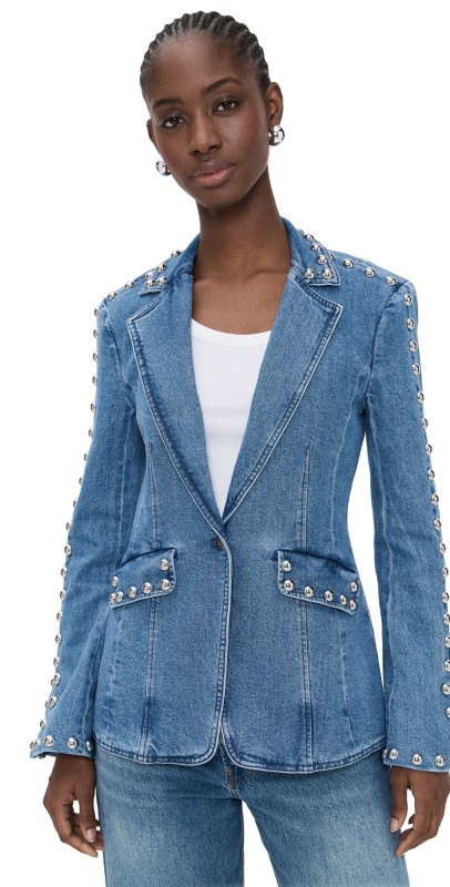 Cinq à Sept Studded Denim Milly Jacket Blue Haze