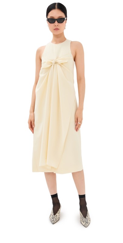 Tibi Tropical Wool Tie Front Dress Ivory