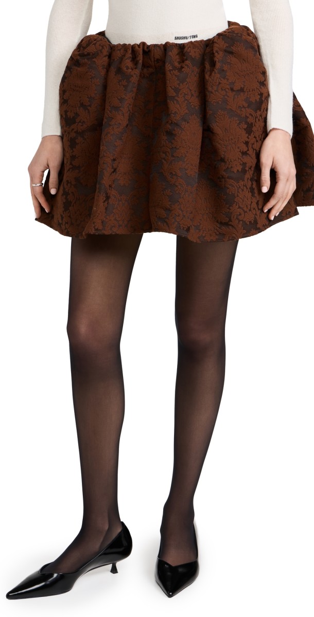 SHUSHU/TONG Bow Knots Short Skirt Brown