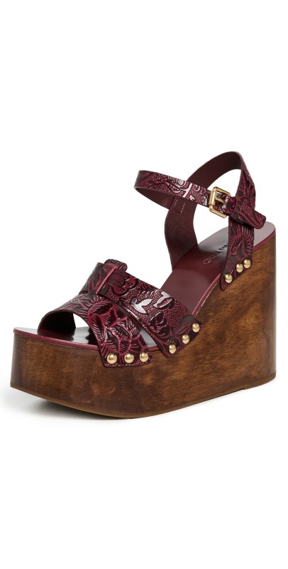 FARM Rio Embossed Wedge Sandals Merlot