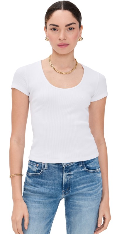 L'AGENCE Brynlee Short Sleeve Scoop Neck Tee White