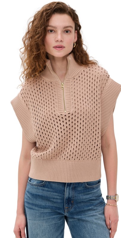 Varley Gaines Half Zip Knit Pullover Light Taupe