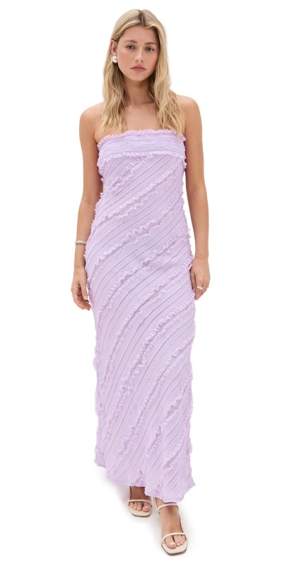 endless rose Strapless Ruffled Maxi Dress Lilac