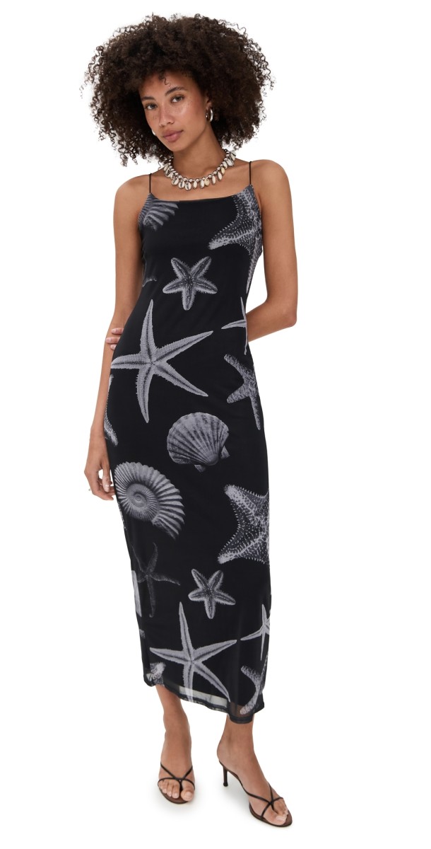 Never Fully Dressed Seashell Mesh Cami Dress Black