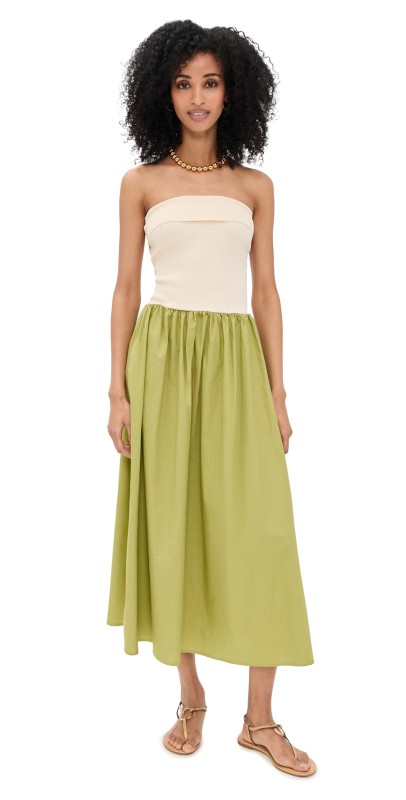 Moon River Strapless Two Tones Midi Dress Sage