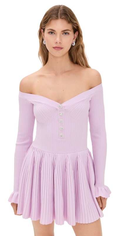 Self Portrait Pink Ribbed Knit Mini Dress Pink
