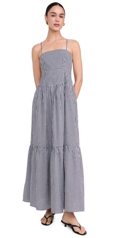 Playa Lucila Square Neck Maxi Dress Black Gingham