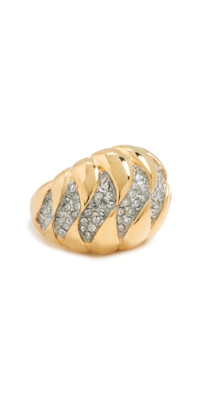 Kenneth Jay Lane Gold Rhine Wave Dome Adjustable Ring Gold/TT Rh