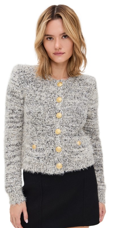 L'AGENCE Una Knit Cardigan Black/Ivory/Gold Multi