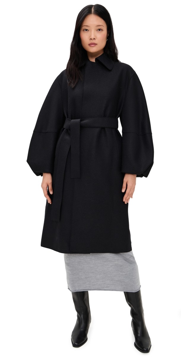 Harris Wharf London Women Puff Sleeve Pressed Wool Coat Black