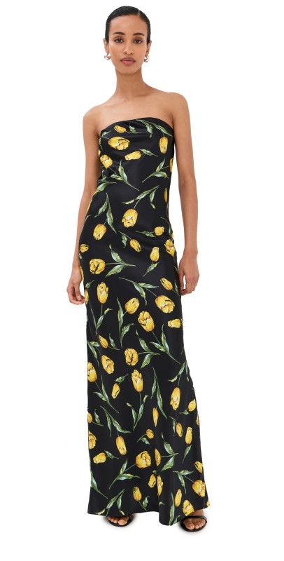 Rodarte Tulip Silk Satin Strapless Gown Black