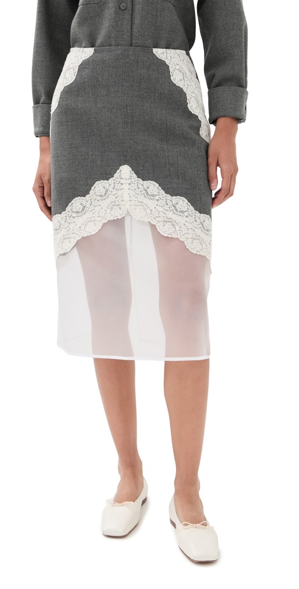 Jil Sander Lace Trim Wool Skirt Volcanic Glass