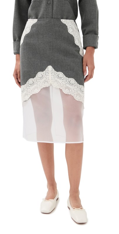 Jil Sander Lace Trim Wool Skirt Volcanic Glass