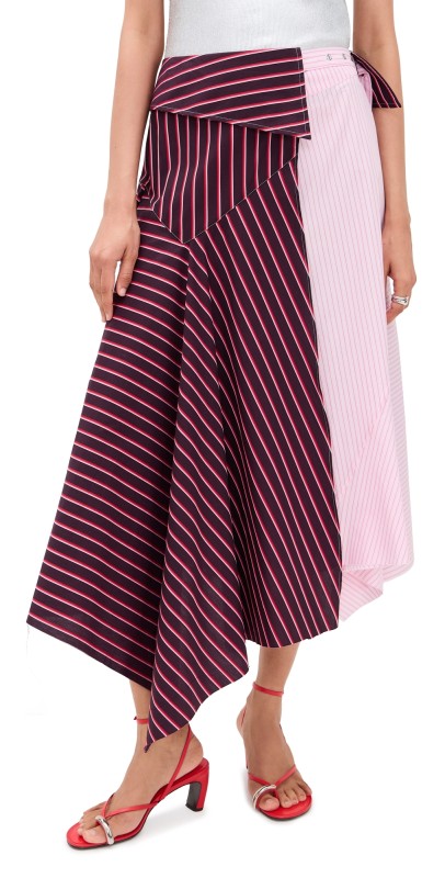 Marques'Almeida Mixed Stripes Patchwork Wrap Midi Skirt Pink