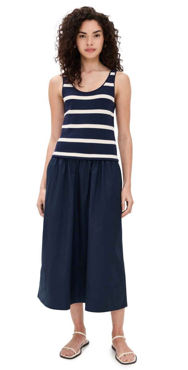 Tanya Taylor Amber Dress Maritime Blue/Cream Wide Stripe