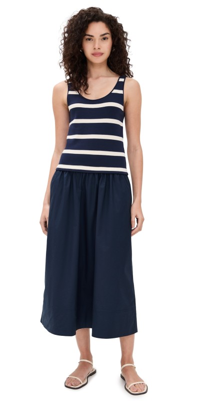 Tanya Taylor Amber Dress Maritime Blue/Cream Wide Stripe