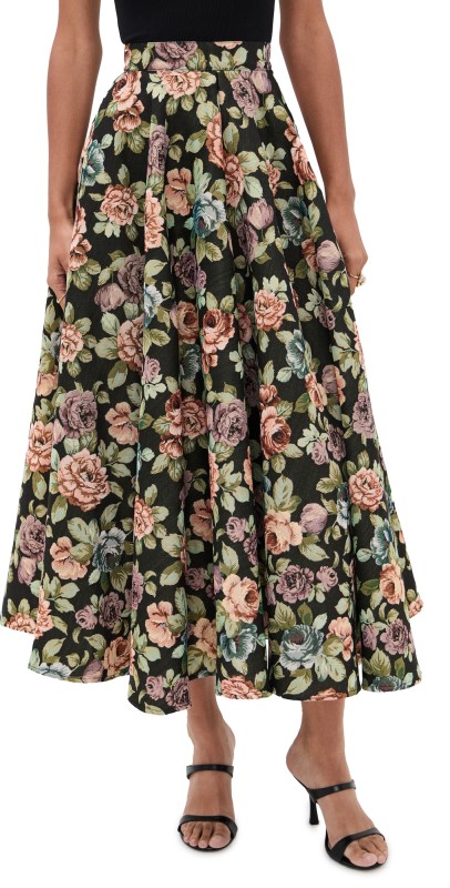 Marques'Almeida Brocade Pleated Full Midi Skirt Black