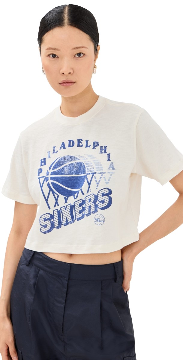 Junk Food 76ers Short Sleeve Mock Neck Crop Tee White