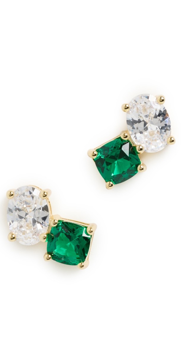 By Adina Eden Colored CZ Pear x Emerald Stud Earrings Emerald Gr