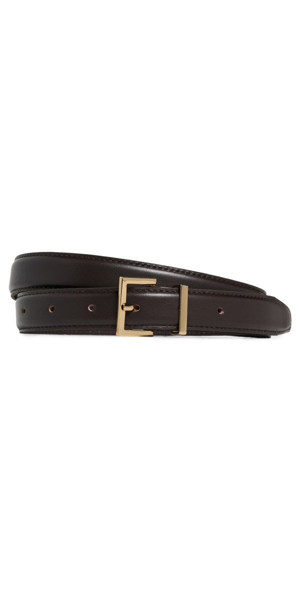 FRAME The Leather Square Buckle Belt Dark Brown