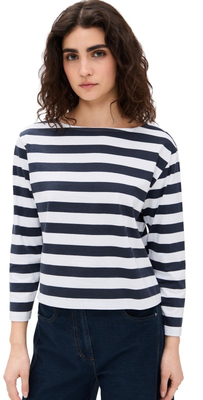 Theory Stripes Boat Neck Tee Navy Multi