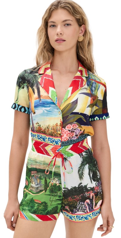 alice + olivia Leighton Pajama Romper Island Dreams Multi
