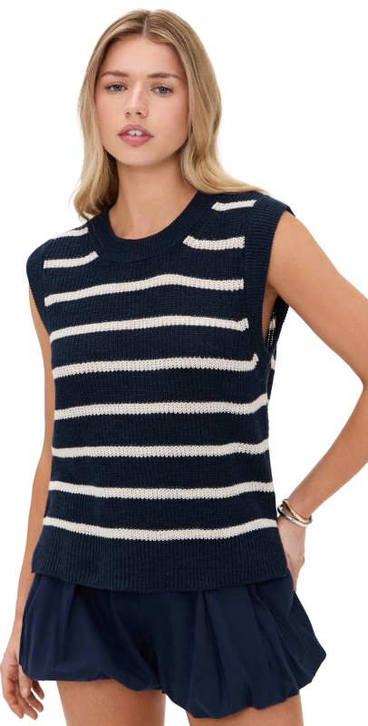 Faherty Miramar Linen Sweater Tank North Sea Stripe
