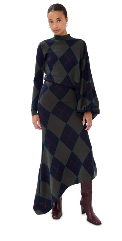 A. W.A. K.E. MODE Argyle Knitted Dress NAVY / GREEN