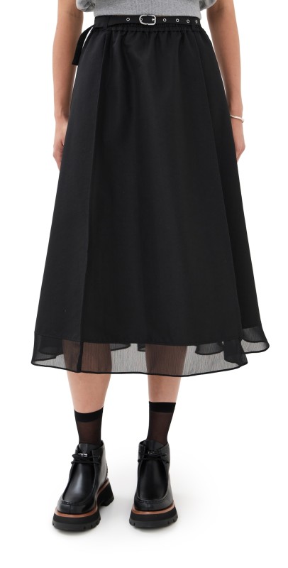 3.1 Phillip Lim Belted Midi Skirt with Chiffon Hem Black