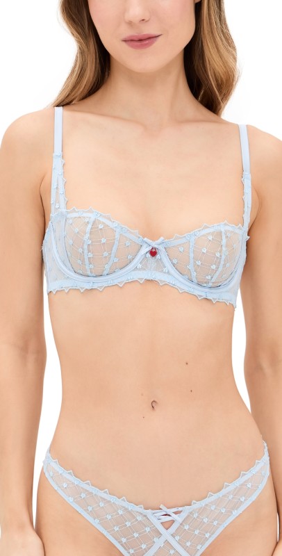 Fleur du Mal Love Lock Embroidery Balconette Bra Forget Me Not