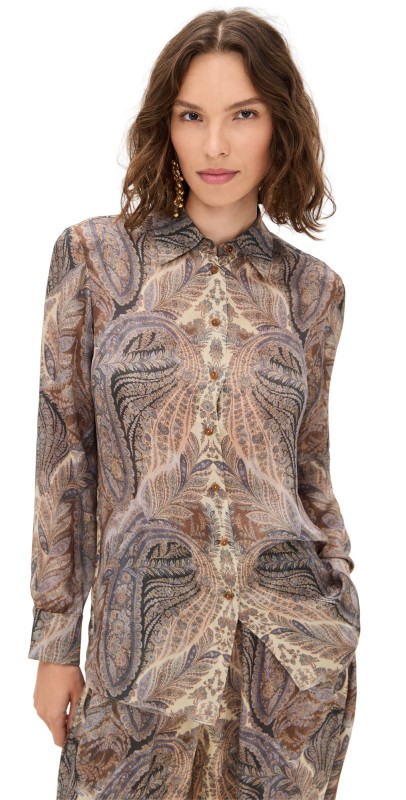 Zimmermann Hypnotic Satin Shirt Denim Paisley