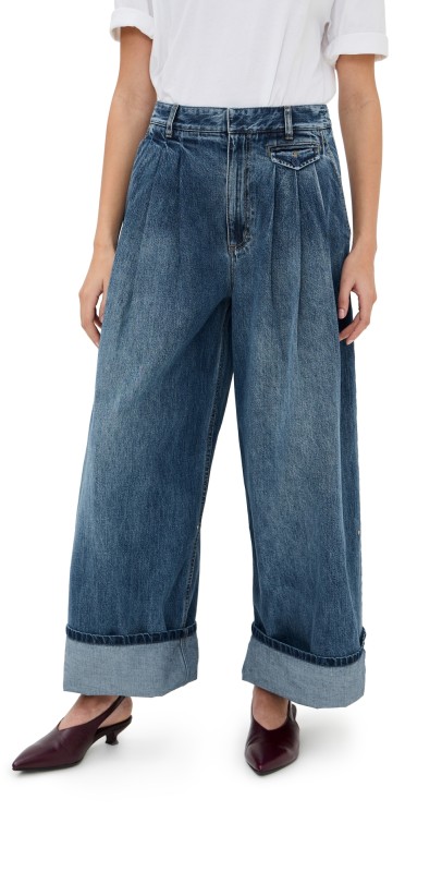 Tibi Spring Denim Triple Pleat Pants Classic Blue