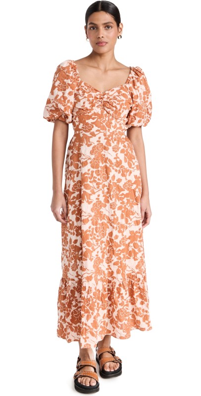 English Factory Floral Print Maxi Dress Peach/Sienna