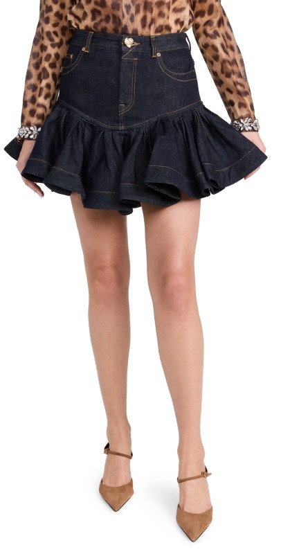 Zimmermann Crush Denim Frill Mini Skirt Night Sky