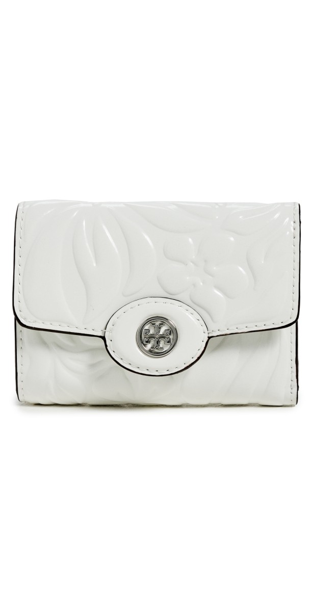 Tory Burch Robinson Floral Embossed Small Wallet Blanc
