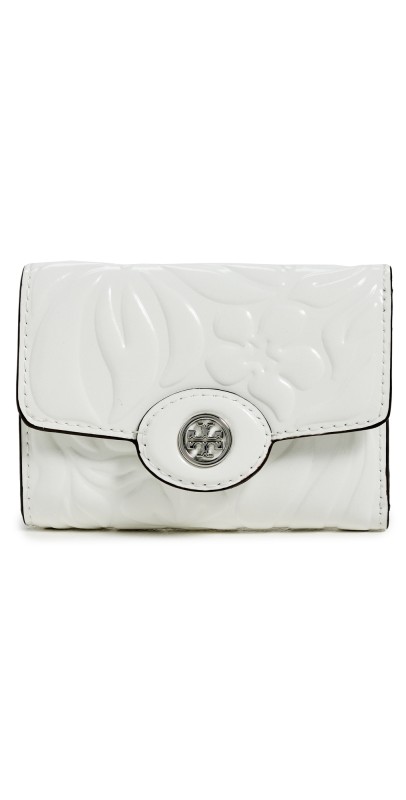 Tory Burch Robinson Floral Embossed Small Wallet Blanc