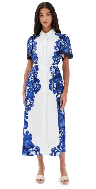 Aje Fernanda Midi Dress Boldly Blooming Cobalt