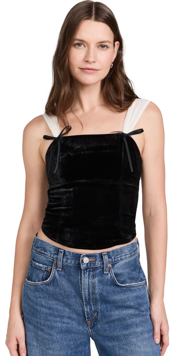 PAIGE Tuli Velvet Top Black/White